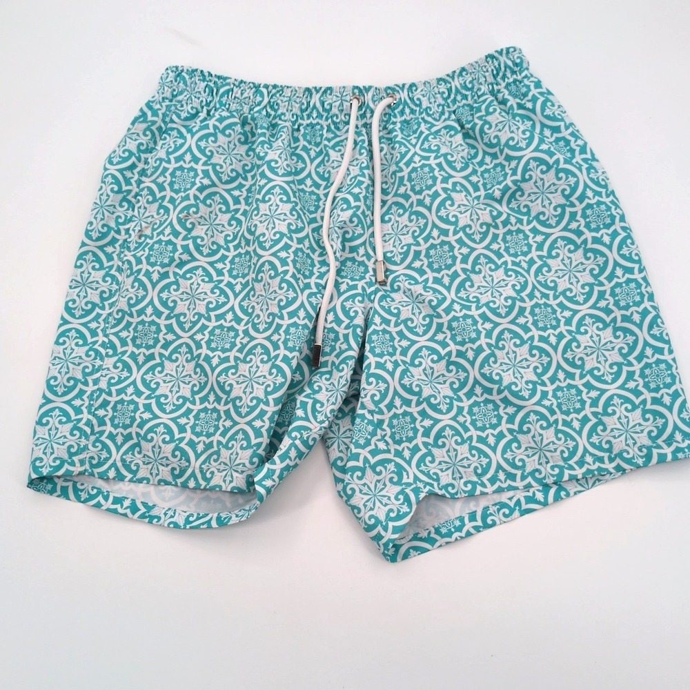 Ferana Beachwear Swim Trunks 6" Shorts Men M Blue Geometric Made Italy majolica
